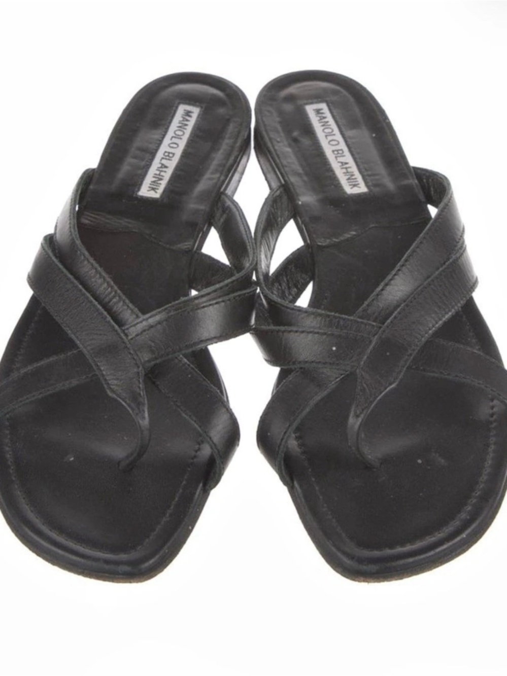 Manolo Blahnik Susa Flat Leather Sandals in Black size 39.5